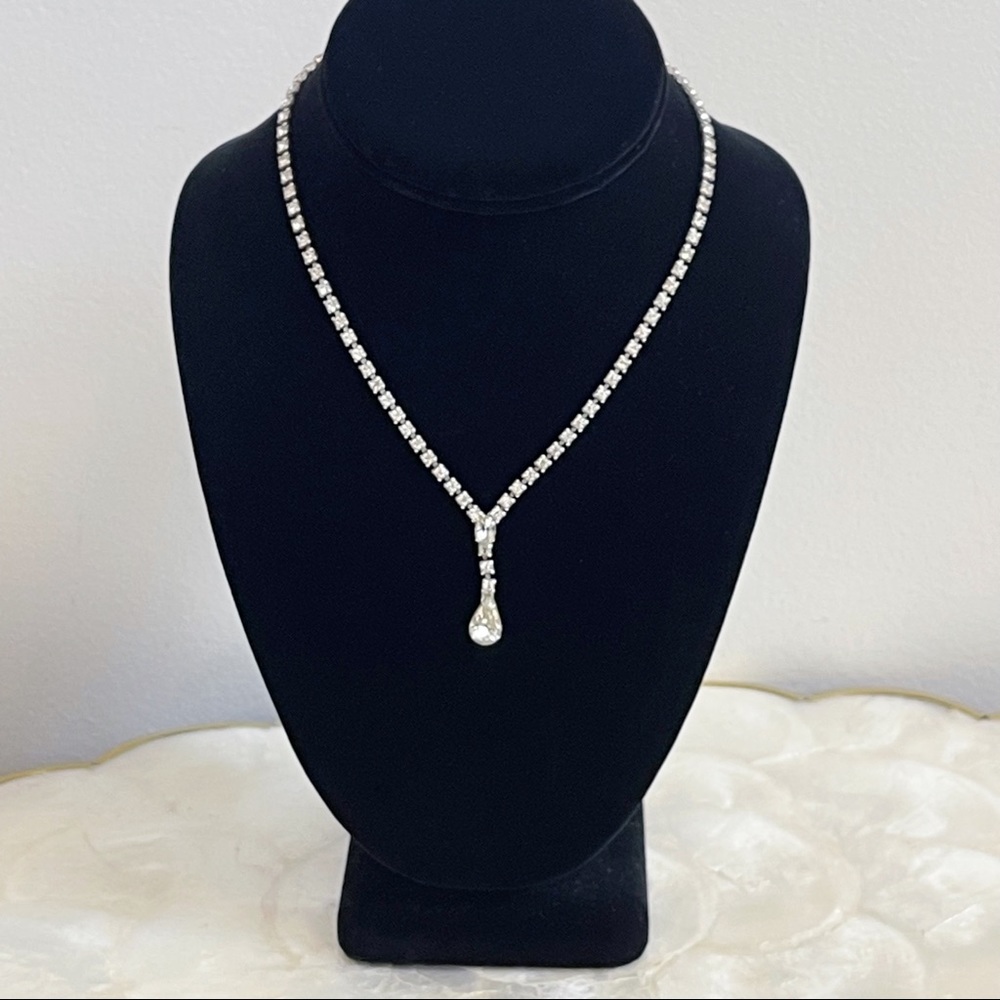 Vtg Silver Tone Rhinestone Bridal Wedding Necklace